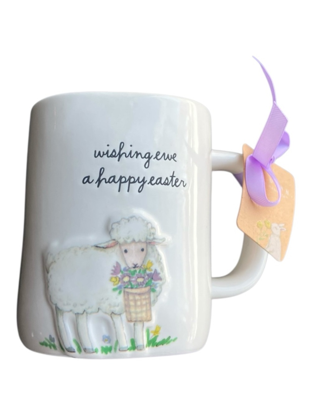 NEW Rae Dunn WISHING EWE A HAPPY EASTER Spring Ceramic Coffee Mug Sheep Flowers